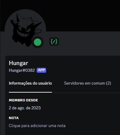 Foto do bot Hungar, possui a foto do Gengar em preto e sem fundo de ambiente